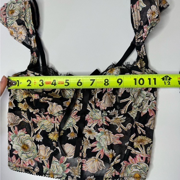 Victoria’s Secret Floral Mesh Corset Top 32C Black Sheer Lace Bow - Picture 2 of 6